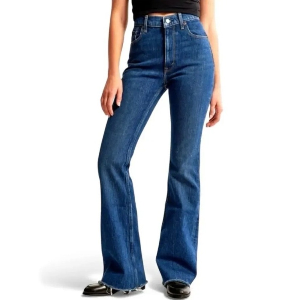 Abercrombie & Fitch The Vintage Flare Jeans Womens 31‎ Blue High Rise Raw Hem